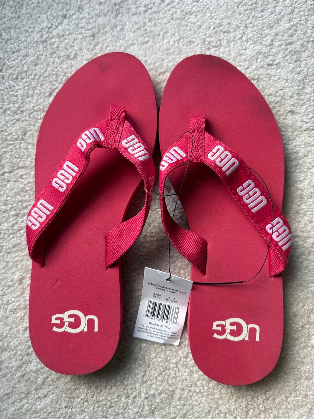 UGG Pink Logo Flip Flops